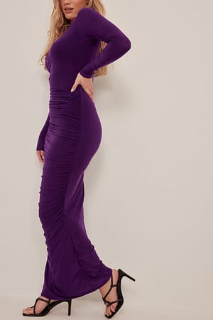 Purple Draped Long Sleeve Maxi Dress