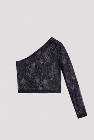Black Draped Lace Long Sleeve Top