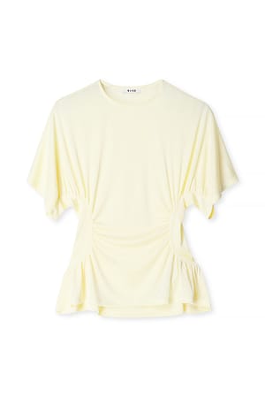 Light Yellow Topp med drapering og korte ermer