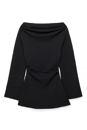 Black Strukturerad långärmad topp med drapering