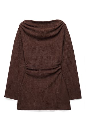 Brown strukturiertes, drapiertes Langarm-Oberteil
