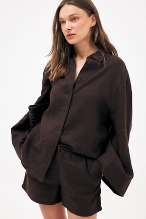Brown Drawstring Linen Shorts