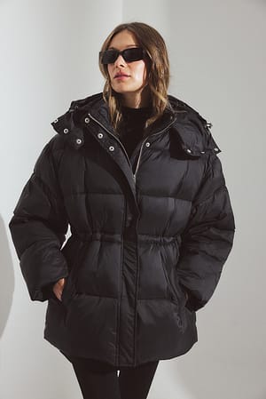 Black Drawstring Padded Jacket