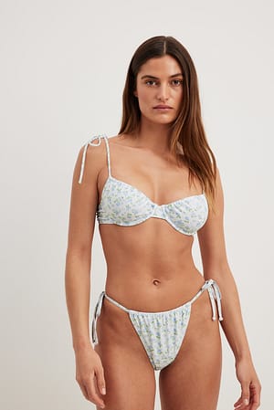 Dusy Blue Flower Hoog uitgesneden bikinibroekje met trekkoordstrik