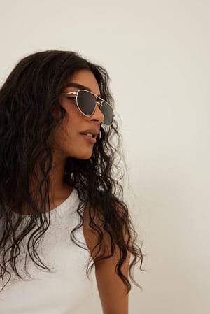 Silver/Black Drop Shape Metal Sunglasses