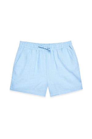 Blue Linneshorts med elastisk midja
