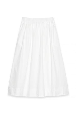 White Elastic Waist Cotton Midi Skirt