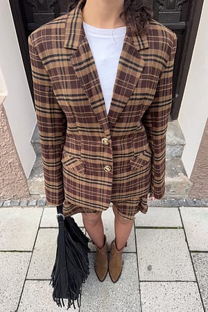 Checked Blazer à carreaux et taille marquée