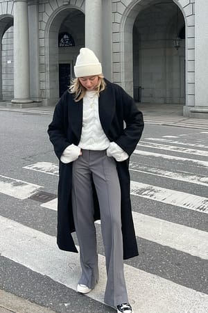 Grey Side Slit Tailored Pants