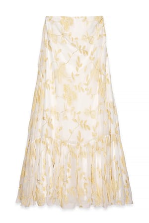 Light Yellow/Cream Embroidered Chiffon Bandeau Maxi Dress
