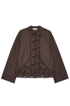 Brown Blusa bordada de manga larga