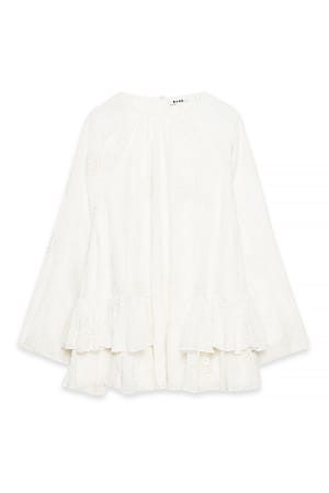 White Mini-Volumen-Kleid mit Stickerei