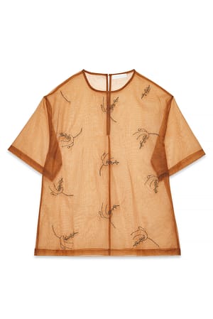 Caramel T-Shirt aus besticktem Organza