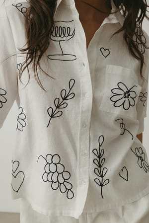 White/Blue Embroidery Detail Shirt