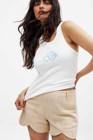 Off White Embroidery Detail Tank Top