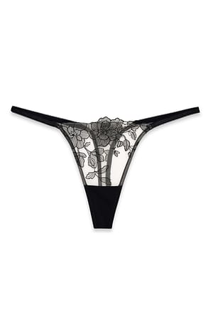 Beige/Black Tanga med blondes og broderi