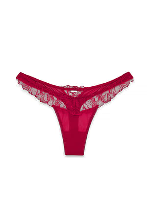 Burgundy Embroidery Mesh Thong