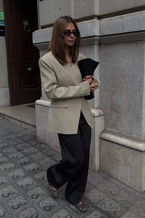 Beige Tettsittende dobbeltspent blazer