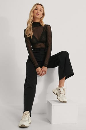Black Meshtop Met Lange Mouwen
