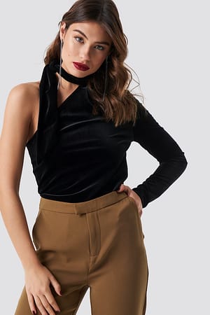 Black Velvet One Shoulder Top