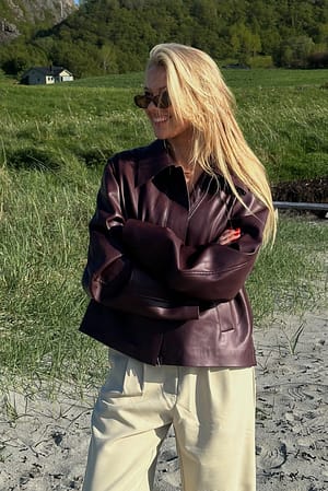 Burgundy Short Faux Leather Jacket