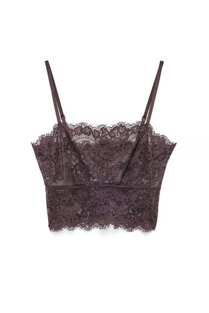 Brown Eyelash Lace Bandeau Bralette