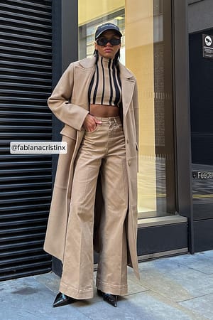 Dark Beige Jean long à plis