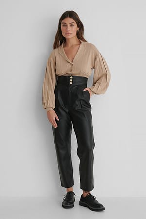 Black Pantalon Faux Cuir