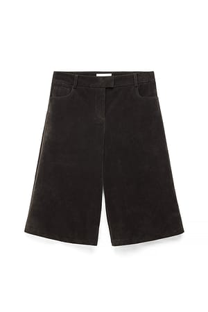 Dark Brown Lange korte broek van imitatiesuède