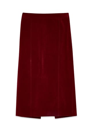 Burgundy Midiskjørt i imitert semsket skinn