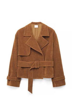 Caramel Faux Suede Short Trenchcoat