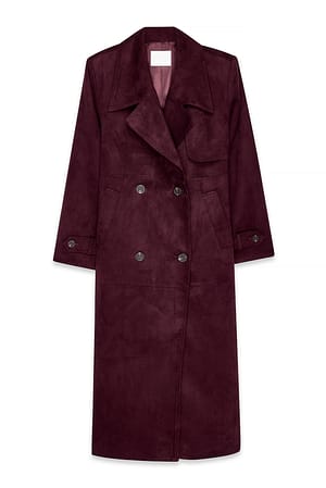 Burgundy Faux Suede Oversized Trenchcoat