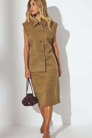 Beige Chaleco de ante sintético