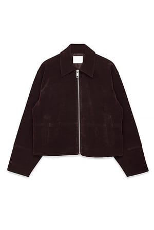 Dark Brown Jakke i fuskeskinn med glidelås