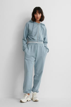 Dusty Blue Felt Pocket Detail Sweatpants