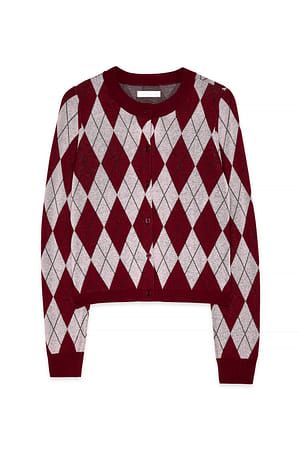 Pink Check Finstrikket cardigan