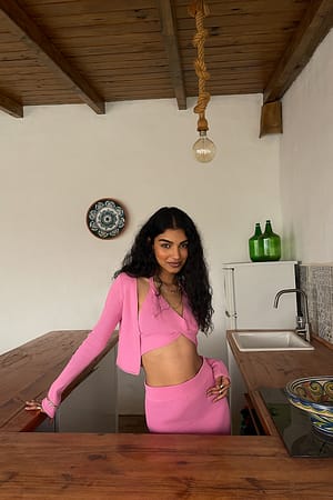 Pink Fine Knitted Open Cardigan