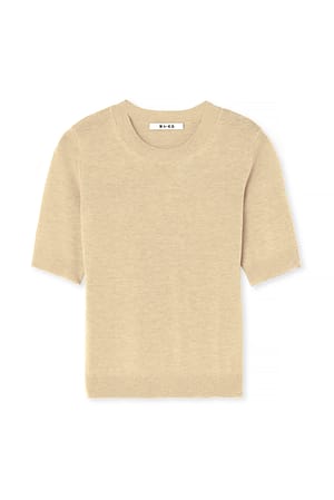 Beige Fein gestricktes T-Shirt