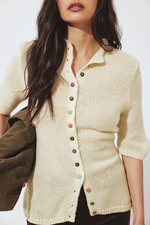 Offwhite Knitted Short Sleeve Top