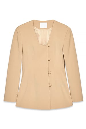 Camel Blazer ajusté à encolure ronde
