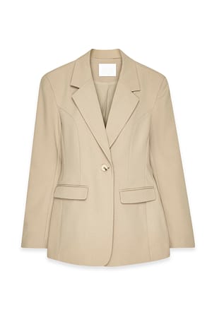 Taupe Fitted Twill Blazer