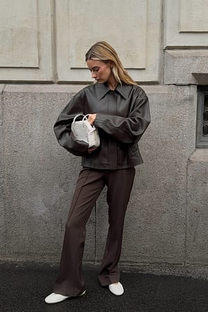 Brown Flared Mid Waist Suit Pants