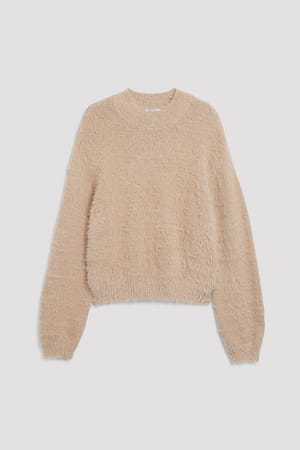 Beige Pluizige gebreide trui