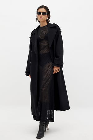 Black Floral Lace Midi Dress