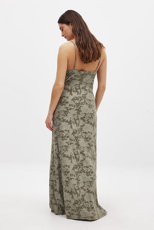 Light Khaki Maxikjole med blomster