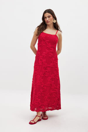 Deep Red Floral Maxi Dress