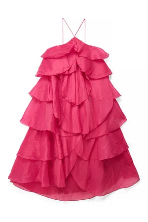 Cerise Flounce Detail Maxi Dress