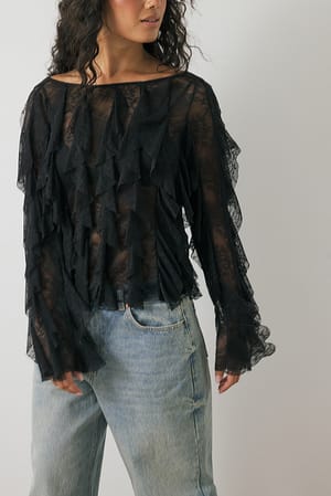 Black Flounce Lace Top