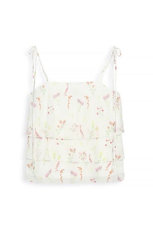 Multi Colour Print Flounce Tie Shoulder Top