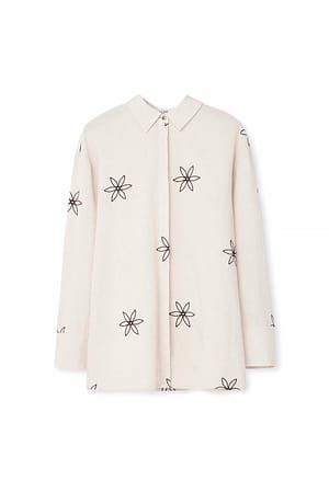 Beige Flower Detail Oversized Shirt